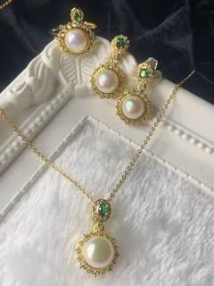 天然真珍珠戒指💍耳環項鍊套組💖寵愛自己送禮體面14k包金質感✨高雅