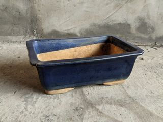 老臺灣：藍釉四方型陶瓷花盆（34×24 公分、建元盆）—古物舊貨、懷舊古道具、復古擺飾、早期民藝、早期花器