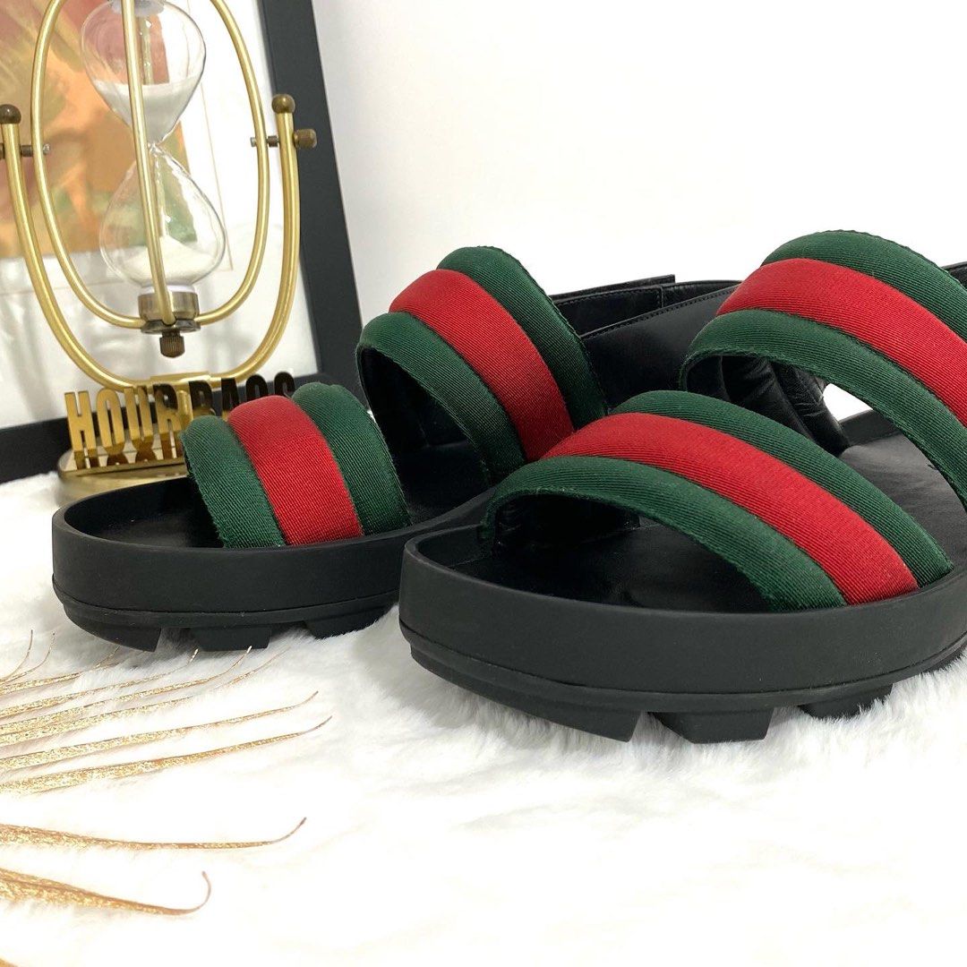 Gucci slides black green cheap and red