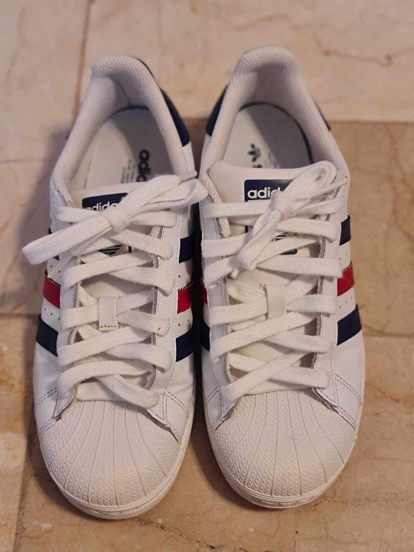 Adidas superstar navy store blue and red stripes