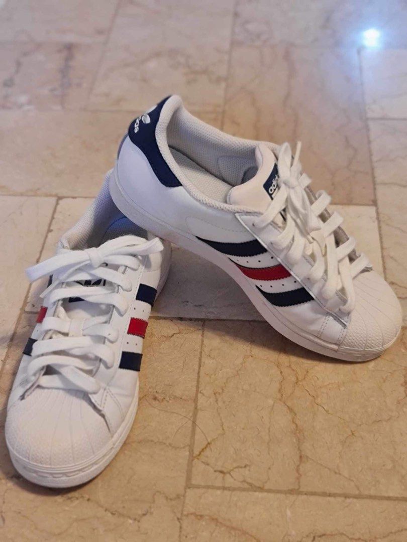 Adidas superstar navy shop blue and red stripes