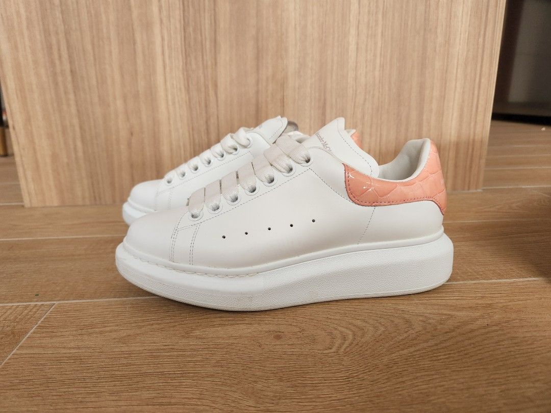 Alexander McQueen White/Pink Leather Lace Up Oversized Sneakers Womens Size  42 E | eBay