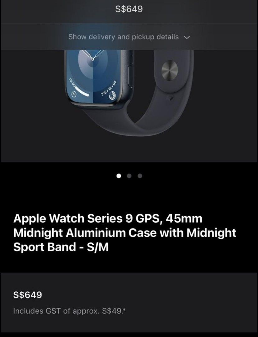 Apple Watch Series 9 GPS 45mm Midnight Aluminum Case with Midnight Sport  Band - S/M