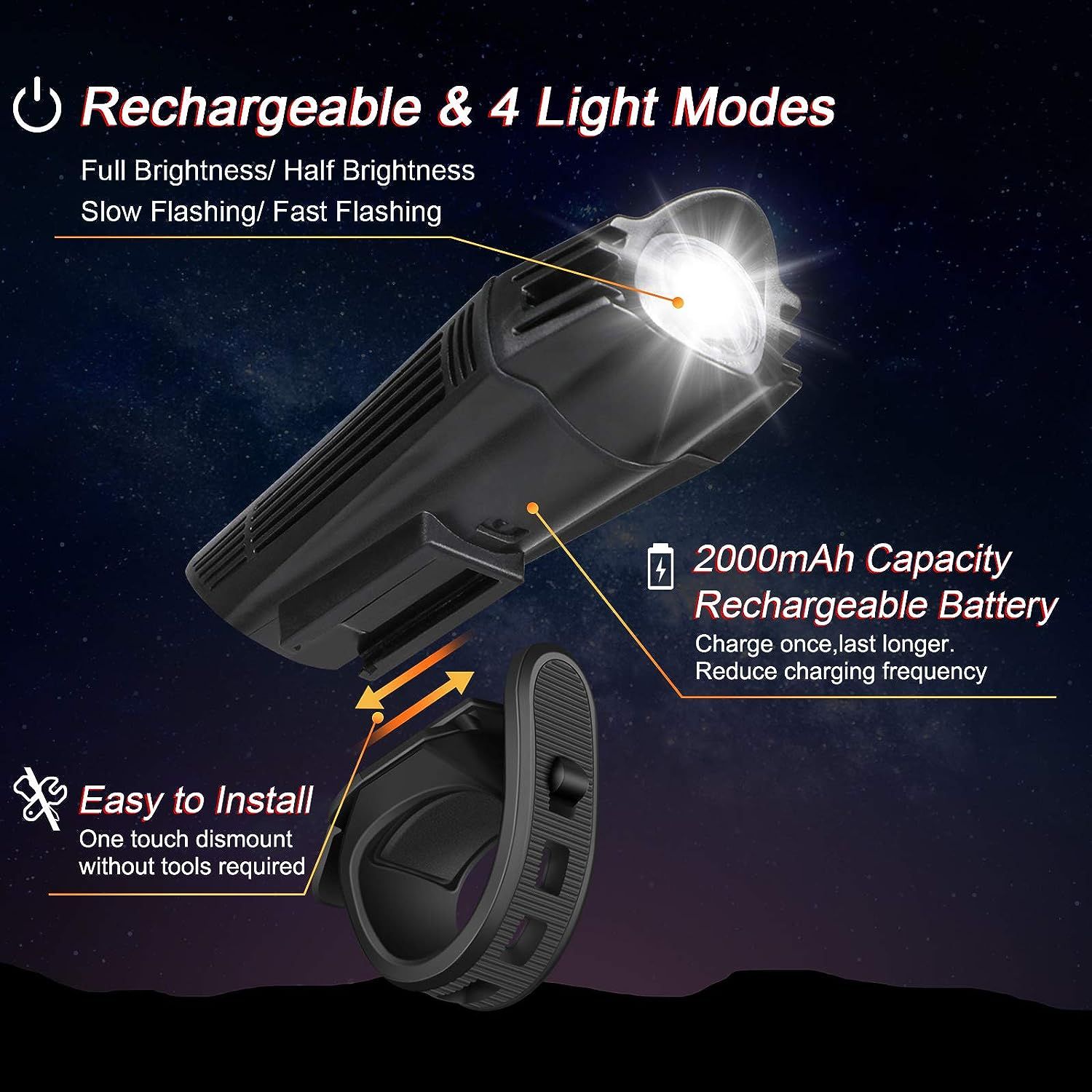 Ascher Ultra Bright USB Rechargeable Bike Light Set Powerful Bicycle Front Headlight and Back Taillight 4 Light Modes Easy to Install for Men Women Kids Road Mountain Cycling TV Home Appliances