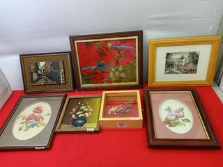 Assorted vintage wood 5.5"x5.5" to 8"x10" framed pen and 3D artworks for 450 each *S50