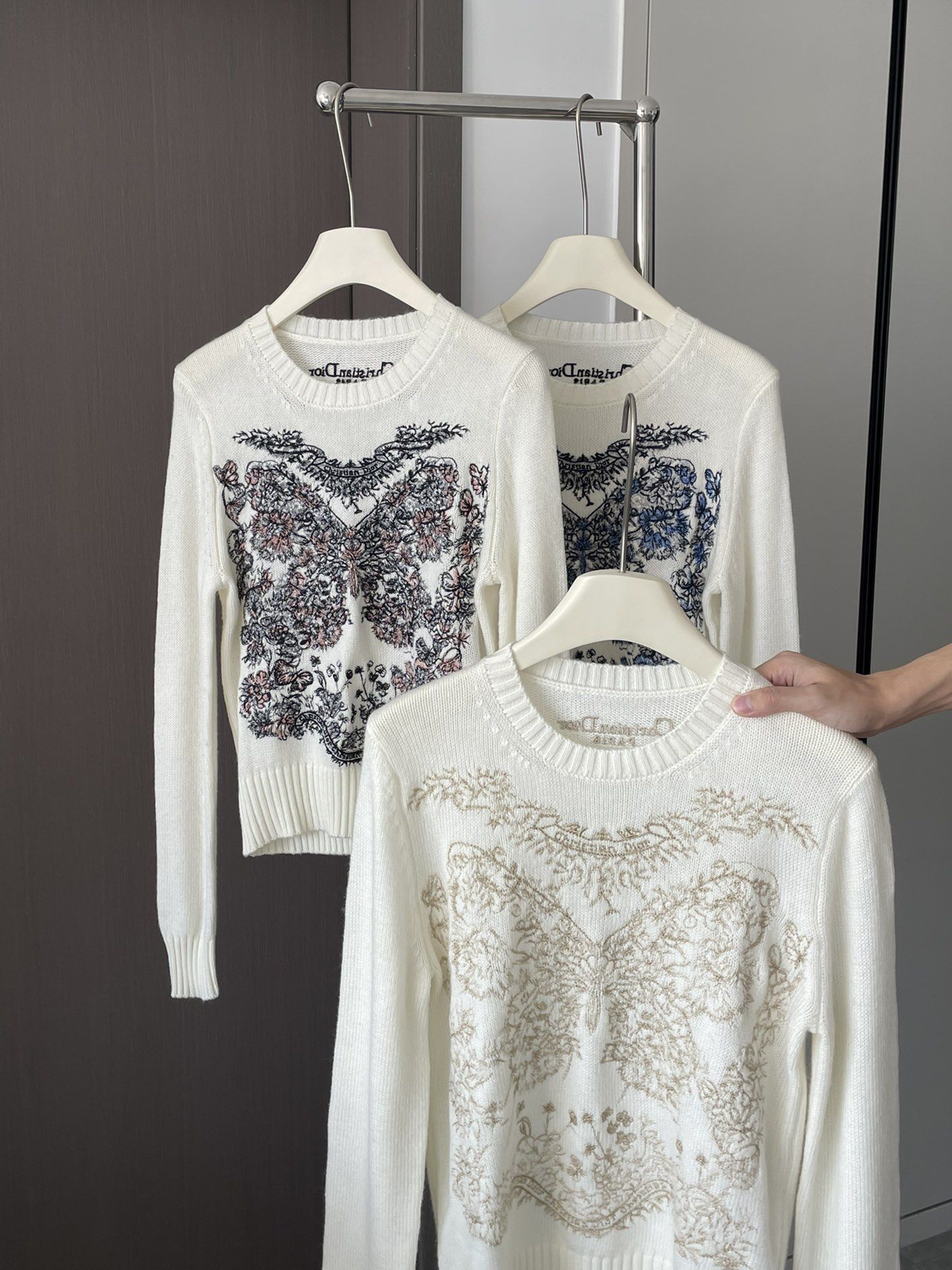 Authentic dior Butterfly Embroidered Cashmere Long sleeved Sweater