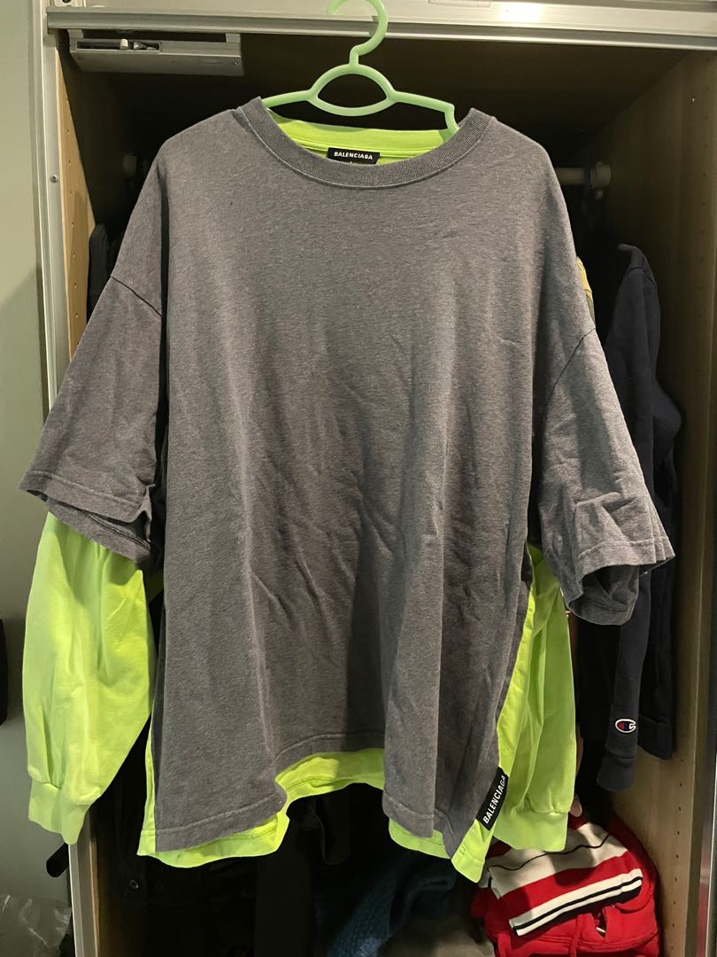 Balenciaga Double Layer Shirt Men s Fashion Tops Sets Tshirts