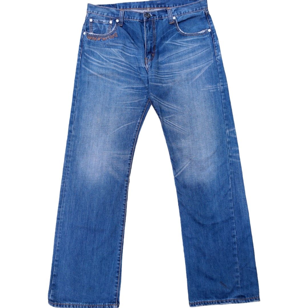 Bape x Stussy denim pants (Category: Jeans) located in Quezon City. Submitted by cyborgph (Listing ID 1267016937, Image 3). Description: bape x stussy denim pants size 36 on tag 43 length no major issue minimal issue on hem see photos negotiable just shoot your offer.