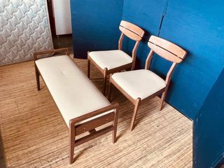 Bench & Chairs Set 41”L x 15”W x 16”H (bench) 18”L x 18”W x 16”SH (chairs) Solid