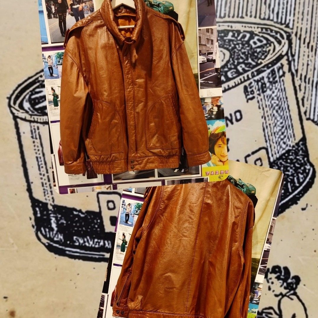 牛革【良品】jackers old leather bomber jacket　牛革