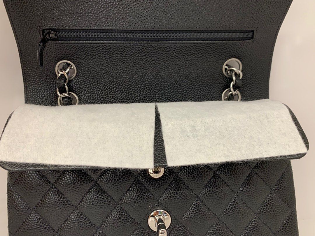 CHANEL Grey Quilted Lambskin Leather Medium Double Flap Bag