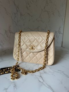 Chanel Vintage 24k gold mini square flap hand bag white satin silk
