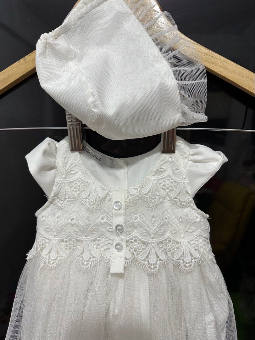Christening white dress (Category: Babies & Kids Fashion) located in Manila. Submitted by mrjn102121 (Listing ID 1267183805, Image 2). Description: Brand: little basics No issue, once lang nagamit comes w/ white hat free size till 1 yr/old .