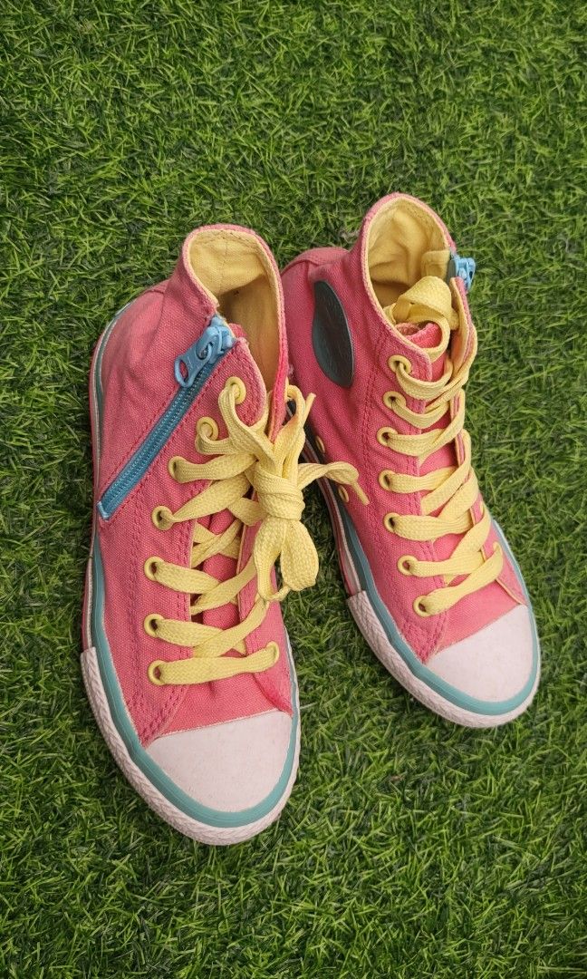 Pink and yellow converse sales