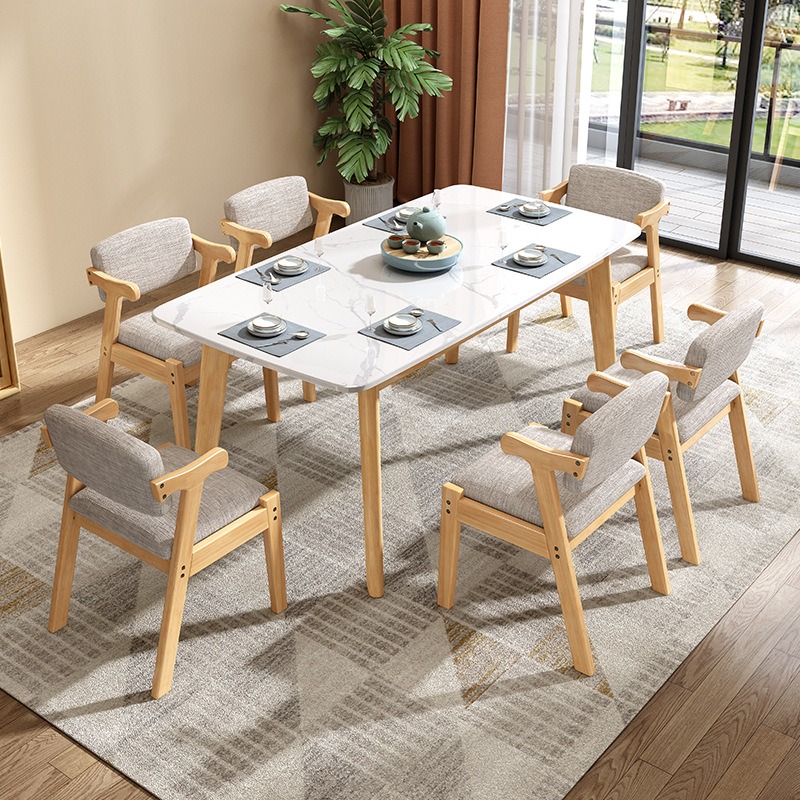 HF Dining Table Sintered stone TOP&Solid wood Widen table legs