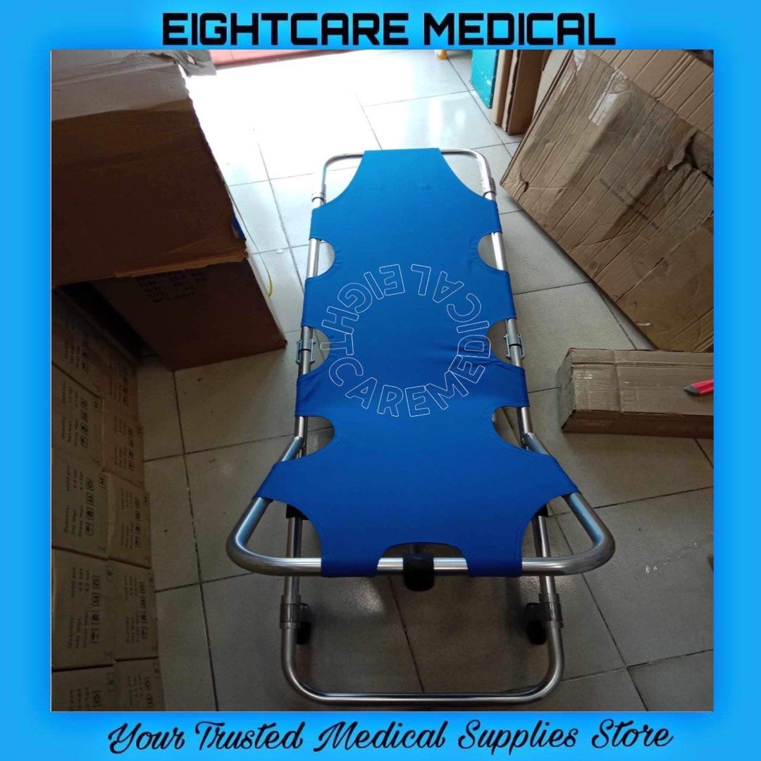 Foldable Reclining Stretcher Blue with Wheels, Health & Nutrition