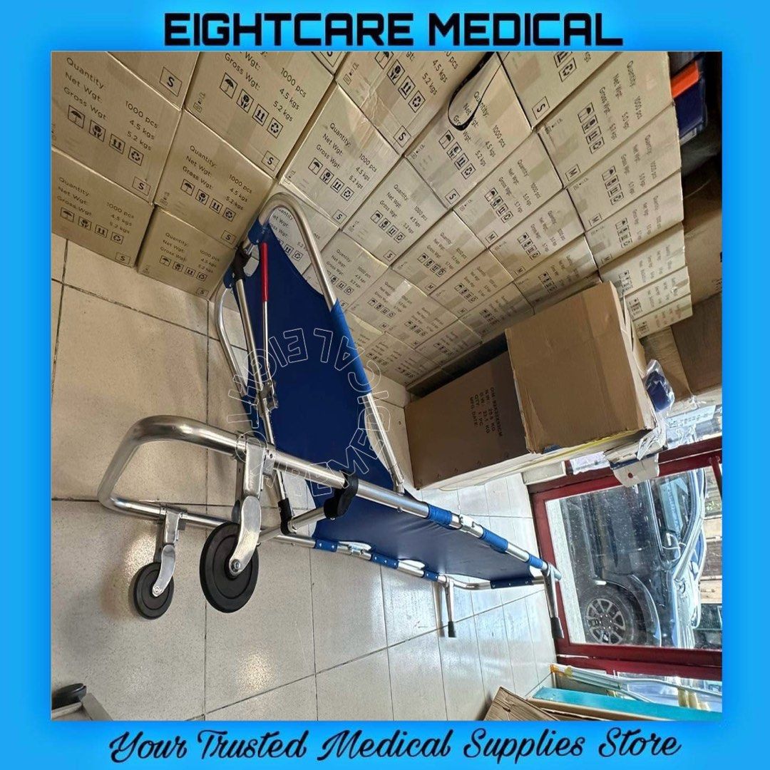 Foldable Reclining Stretcher Blue with Wheels, Health & Nutrition