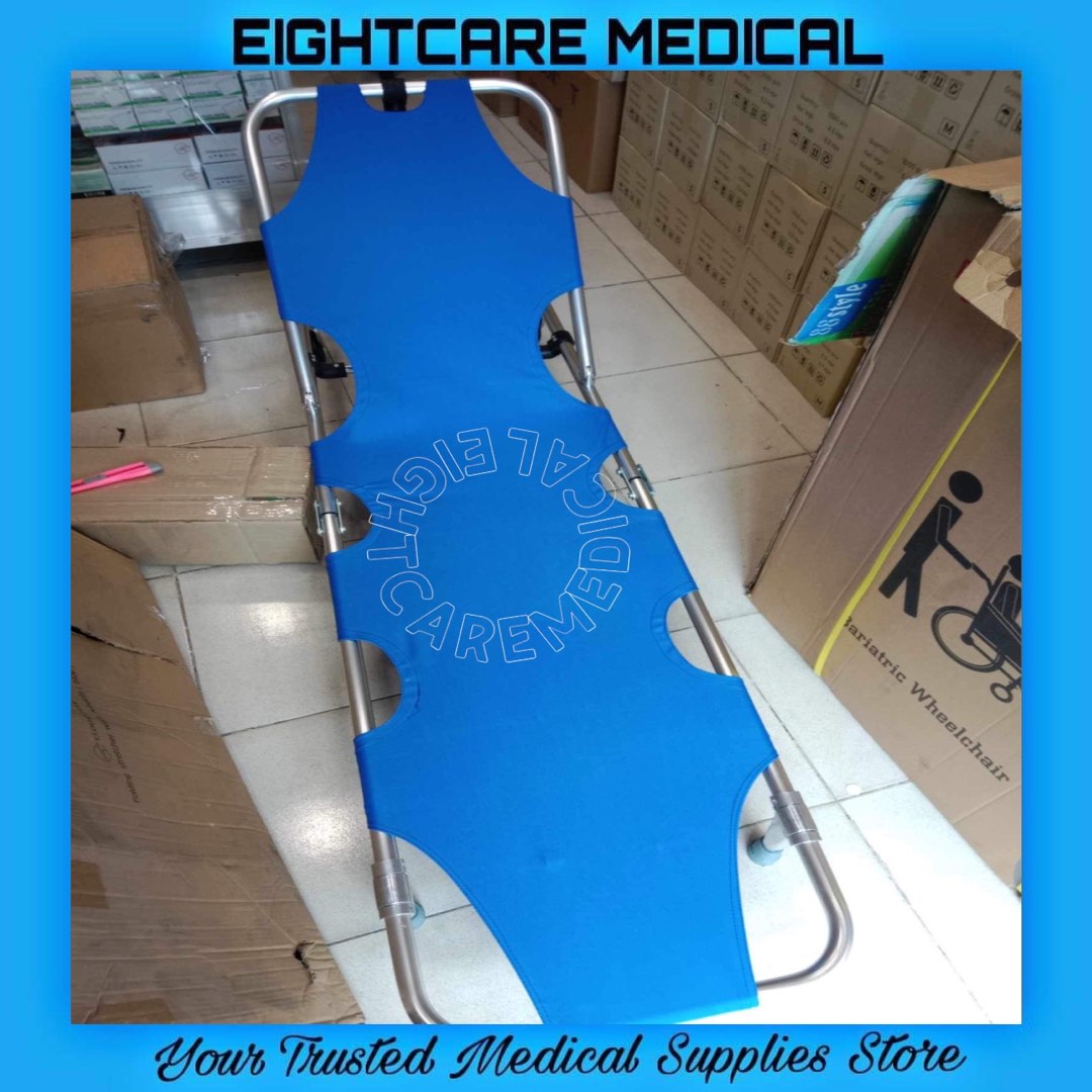 Foldable Reclining Stretcher Blue with Wheels, Health & Nutrition
