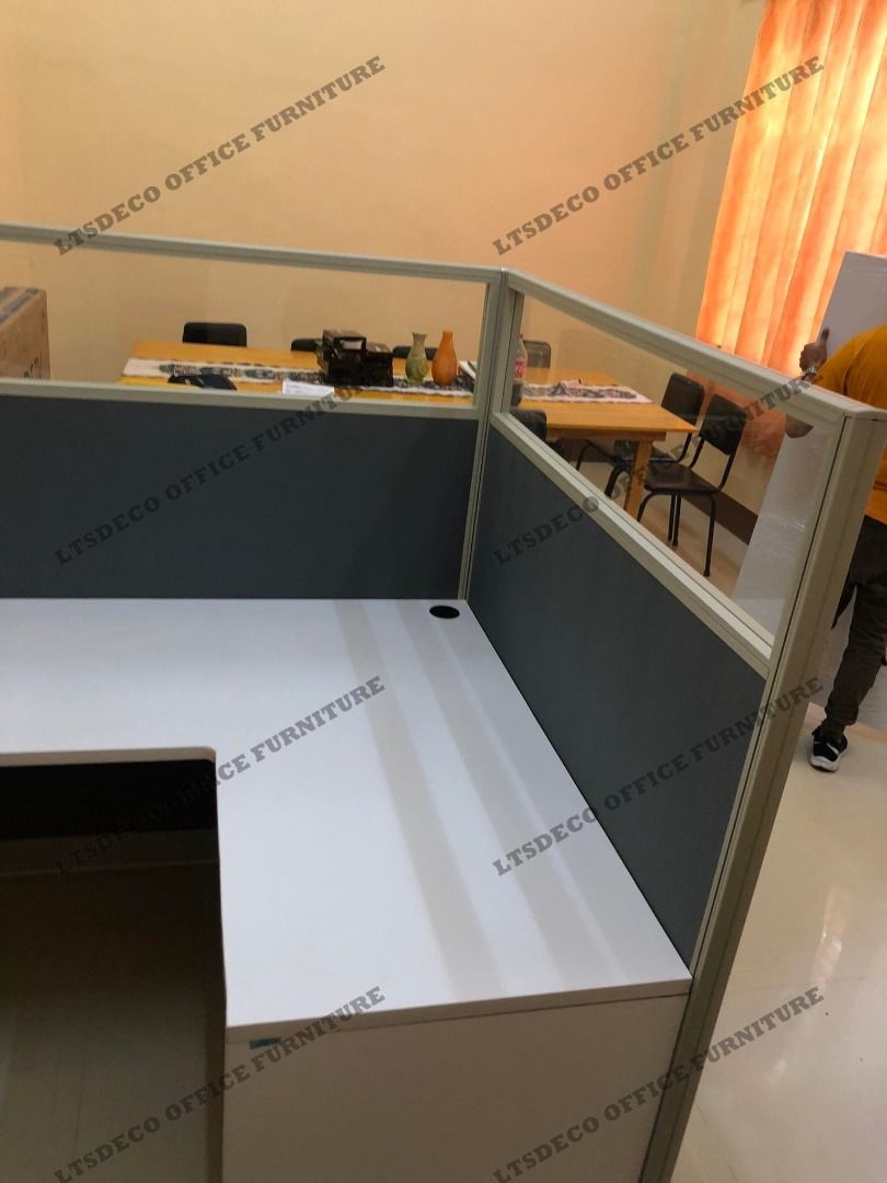 FULL LAMINATED WORKTOP TABLE AND FABRIC W/ GLASS WORKSTATION, Furniture ...