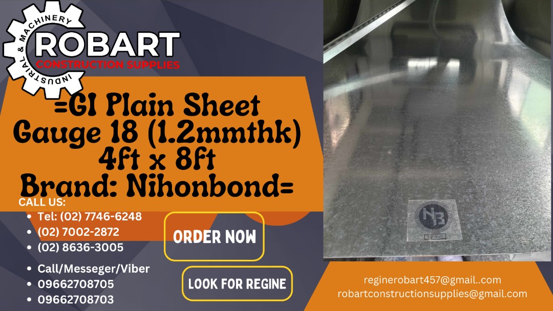 =GI Plain Sheet Gauge 18 (1.2mmthk) 4ft x 8ft Brand: Nihonbond