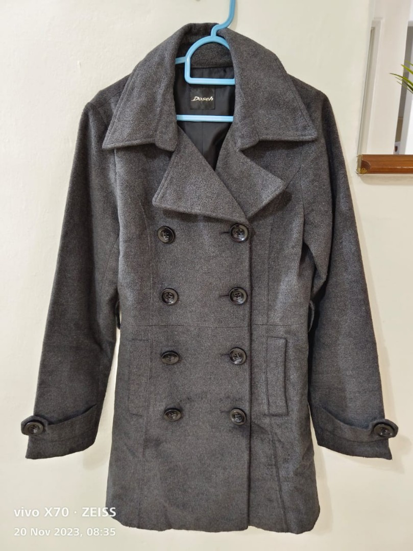 Grey overcoat, Women's Fashion, Coats, Jackets and Outerwear on Carousell