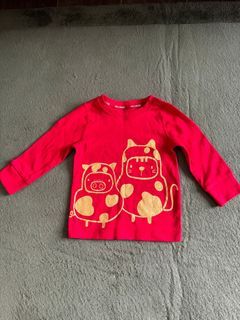Hallmark Cat Pig 豬 貓 long sleeve tee T-Shirts 童裝 兒童 長袖 BB Cloths BB衫 Size 80 Red 紅色 ⚠️ 爽快及就交收優先及可議 ⚠️