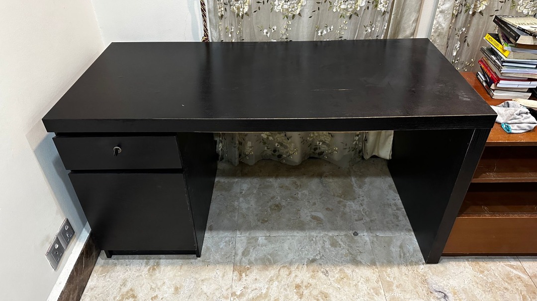 IKEA Solid wooden study desk office table black with locking drawer