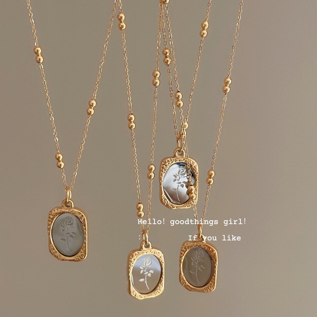 Iron Rose Silver Mirror Double beads Popular Square Pendant