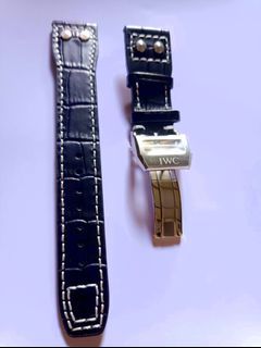 IWC strap Pemium Calf Leather 22mm with Clasp and logo Black  Clast Logo Back Logo Excellent Quality 7-10 days Pre Order  FREESHIP NATIONWIDE