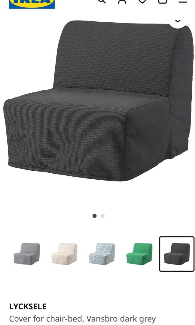 Lycksele single size sofa bed cover in dark grey, Furniture & Home