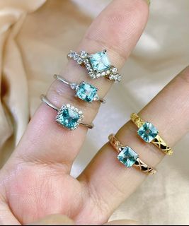 Natural asscher cut blue zircon rings