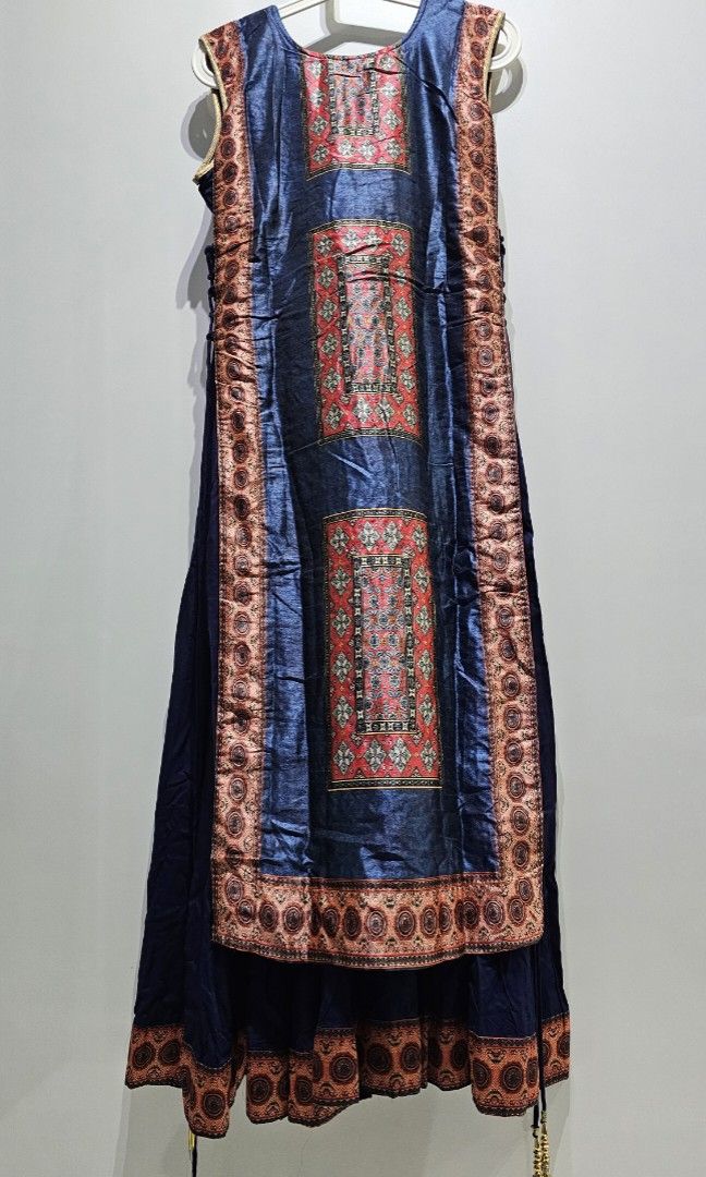 Blue Floral Printed with Zari Embroidery Liva Dress and Dupatta Set