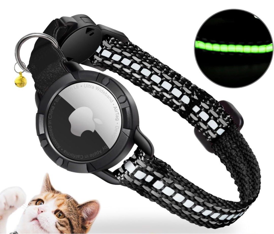New AirTag Cat Collar Luminous Reflective Cat Collar Breakaway