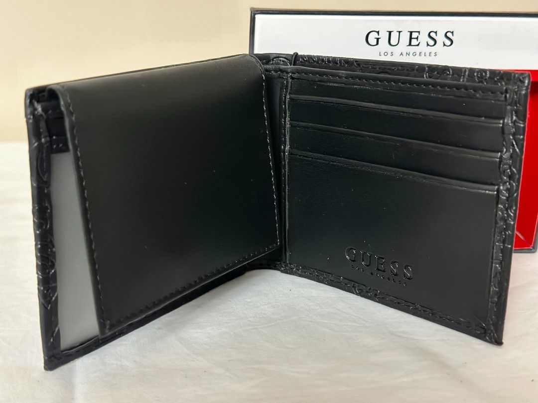 NEW GUESS BLACK EMBOSSED LOGO BILLFOLD BIFOLD LEATHER VALET MEN S WALLET 48 SALE Men s Fashion Watches Accessories Wallets Card Holders on Carousell