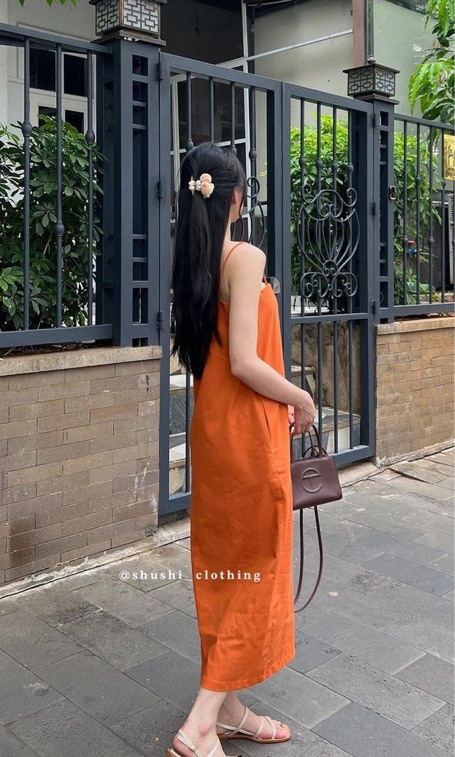 Linen spaghetti strap dress on sale