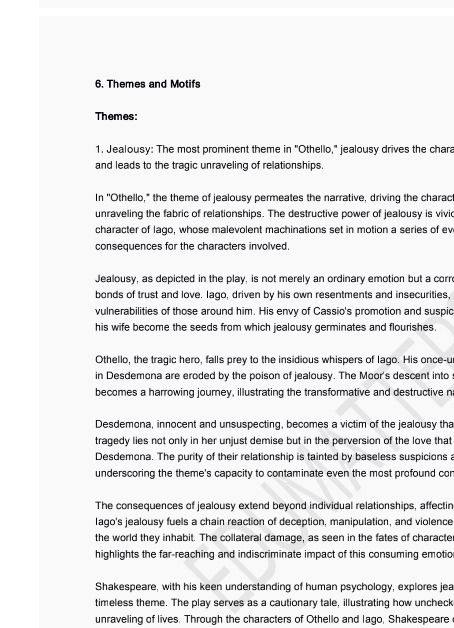Othello by William Shakespeare Literature Study Guide Notes Complete ...