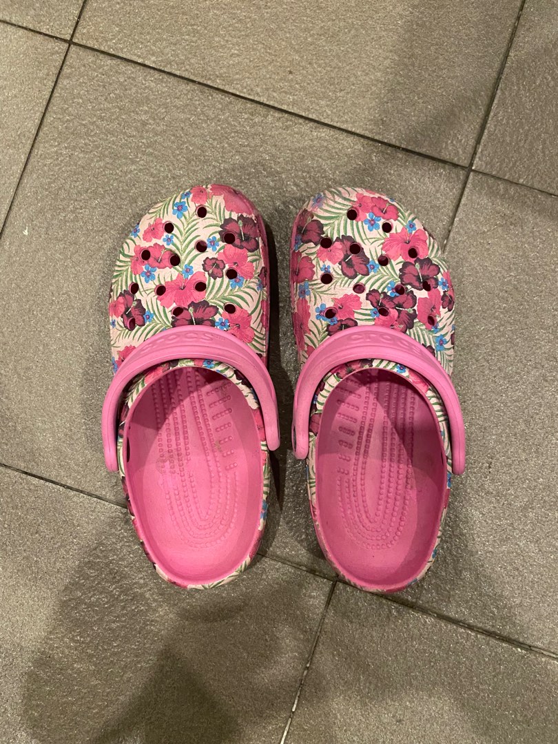 Pink Pattern Crocs Pink CROCS, Women's Fashion, Footwear, Flipflops and Slides on Carousell