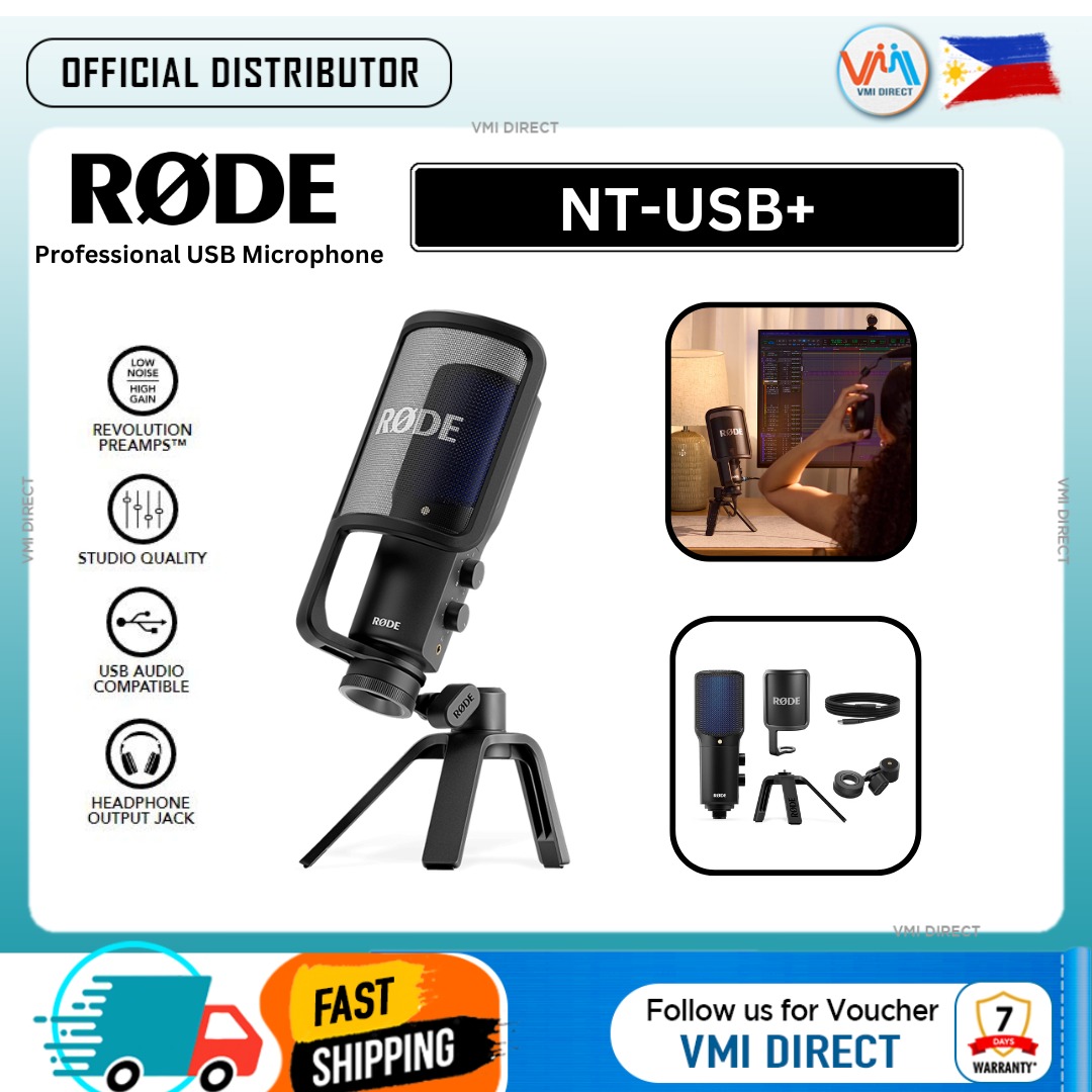 Rode NT-USB+ USB Condenser Microphone w/ Rode PSA1 Boom Arm & Headphone