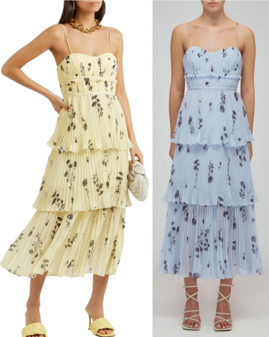sachin and babi light blue dress Blue Self Portrait Cream Chiffon Tiered Midi Dress Yellow Lace Chiffon Midi  Dress – Self-portrait-US