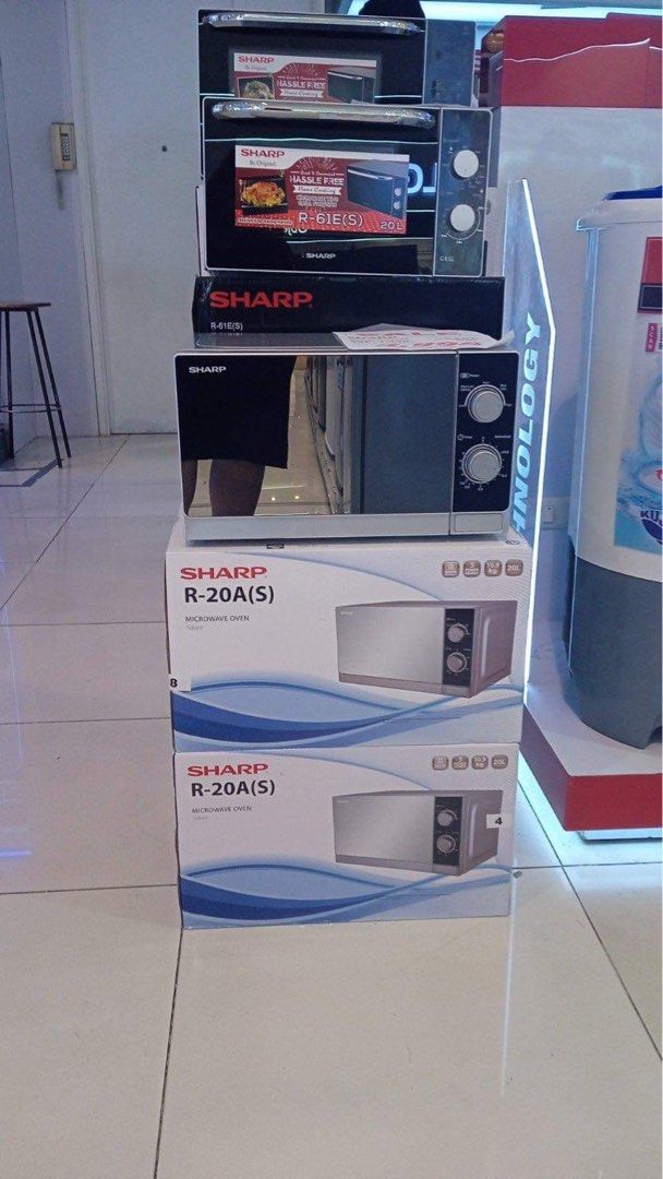 SHARP MICROWAVE OVEN (Category: Ovens & Toasters) located in Quezon City. Submitted by maryann5721 (Listing ID 1267136129, Image 1). Description: SHARP MICROWAVE OVEN R-20A(s) SRP 4,398 Cash 3,900 R-61E(S) SRP 4,698 CASH 4,300 R-72A(S) SRP 6,298 CASH 5,600 R-32E(S) SRP 5,898 CASH 5,300 Brand new and sealed with warranty and receipt 7 days replacement 1 yr warranty on parts and service Pick up / Viewing in the store located in Makati and San Juan 