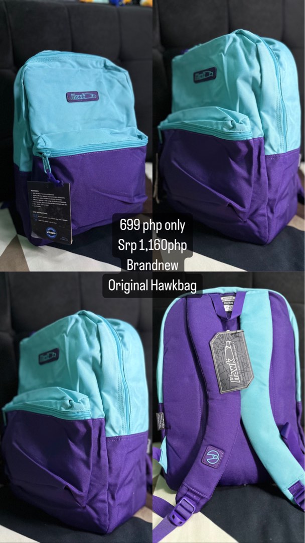 SkyBlue/Violet Hawk Backpack, Women's Fashion, Bags & Wallets, Backpacks on Carousell