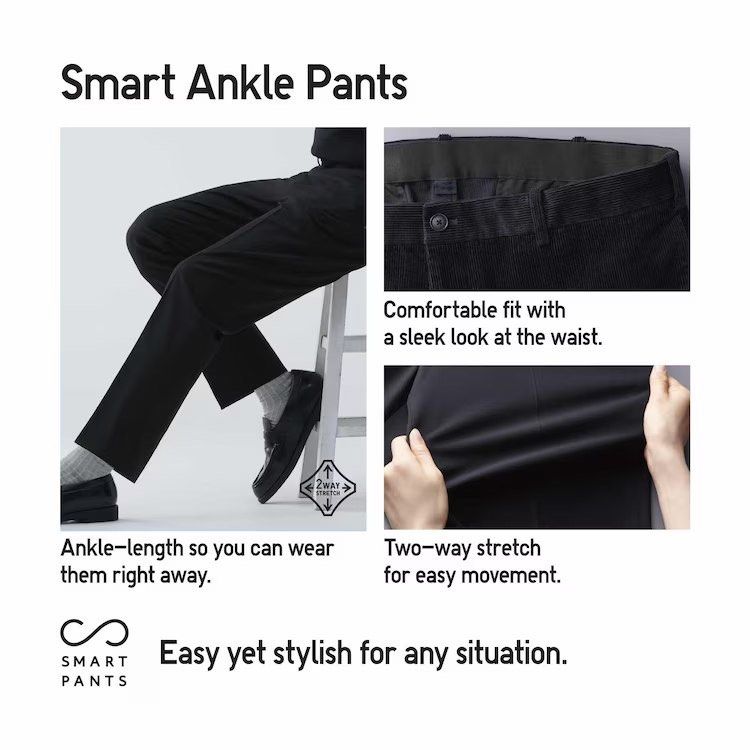 Mens Smart Ankle Pants (Wool-Like) (M-size), Men's Fashion