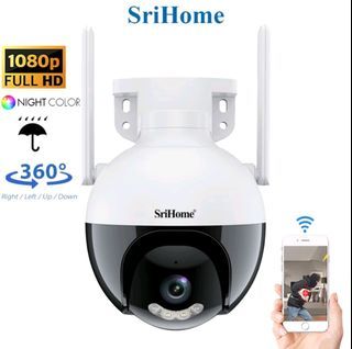SriHome SH045 1080P FHD CCTV WiFi Camera with PTZ, Two-Way Audio, IP66 Waterproof, Spotlight, and Night Vision