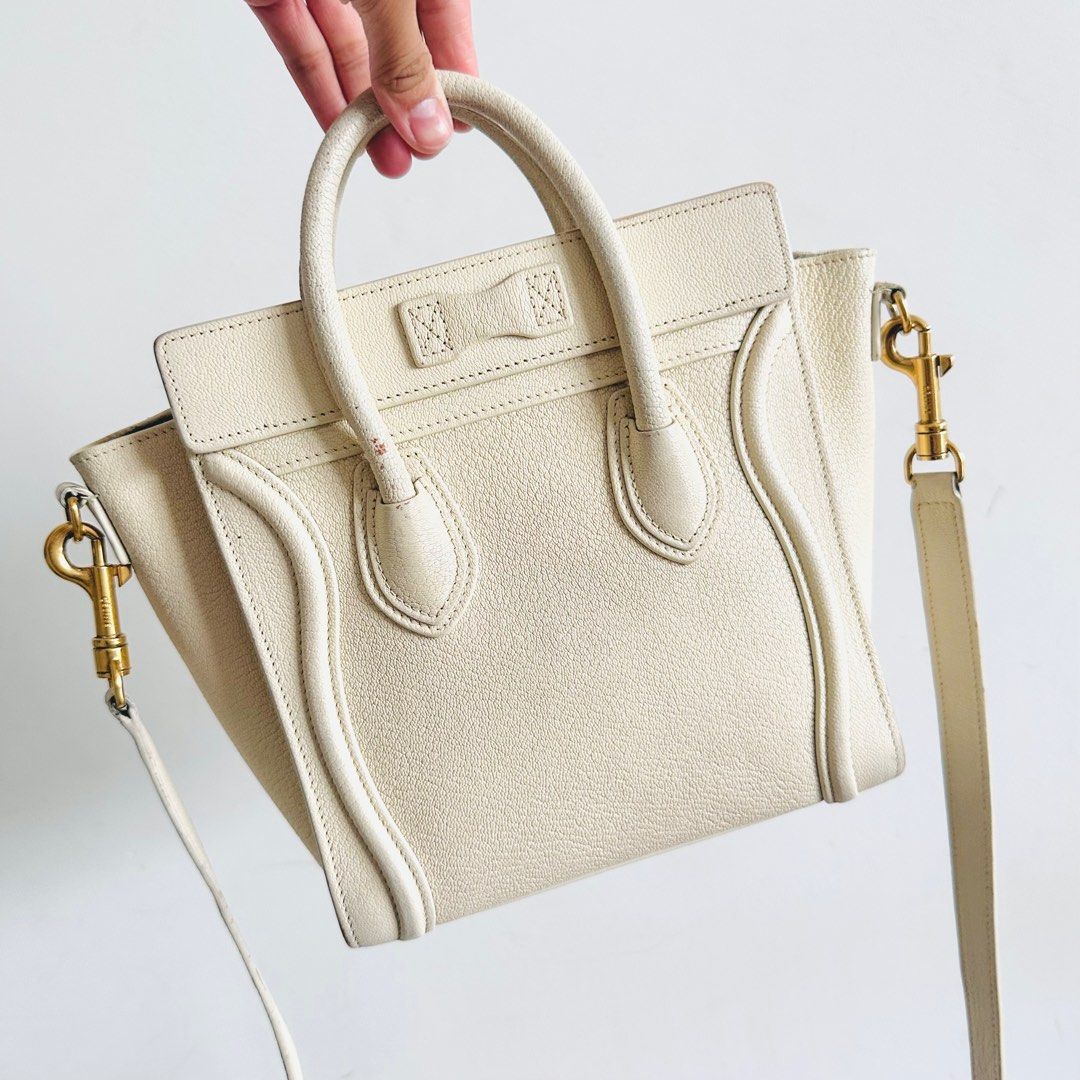 STEAL Celine Cream White GHW Nano Luggage Drummed Calfskin