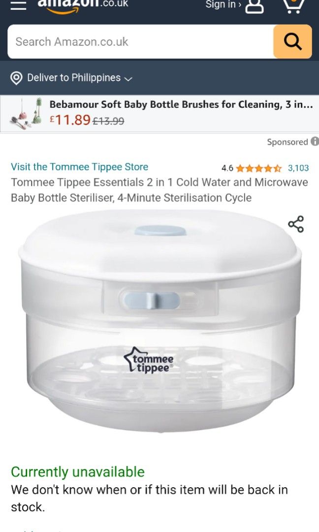 Tommee tippee steriliser cold water sales