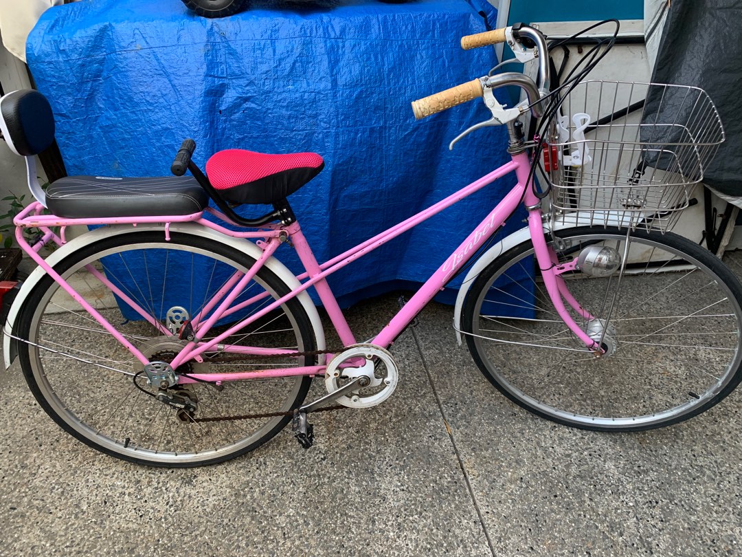 Vintage Ladies Bike Pink with 6 Gears and Kids Back Seat, Sports