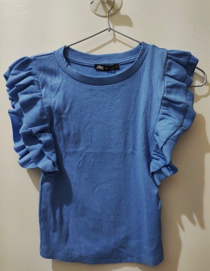 Zara ribbed ruffle top, Women's Fashion, Tops, Blouses on Carousell