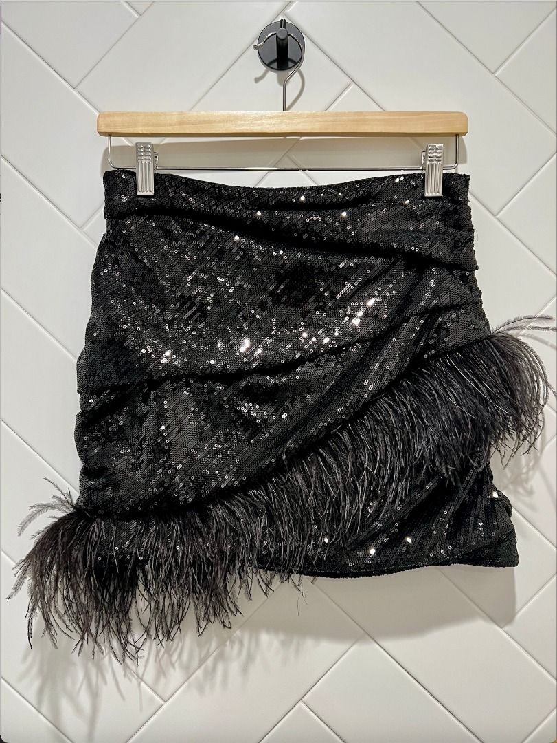 Black feather skirt zara online