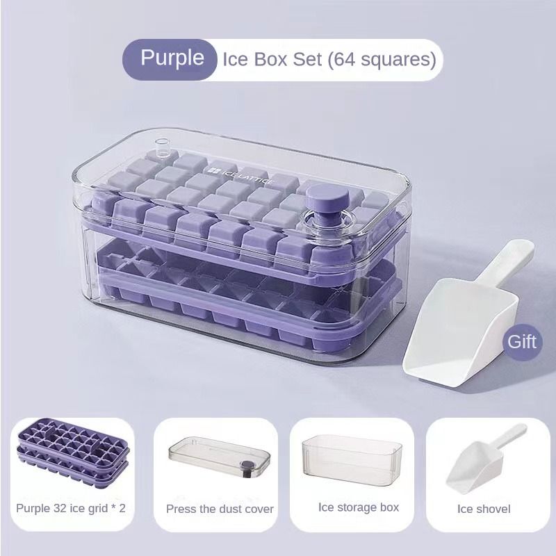 32/64-Grids Ice Making Box Ice Cube Maker Tray Ice-Making Mould Storage ...