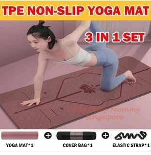 3 in 1 Anti-Slip Premium Quality TPE Yoga Mat Extra Thick 6/8mm TPE Workout Mat Free Strap + Bag CLEARANCE PROMO